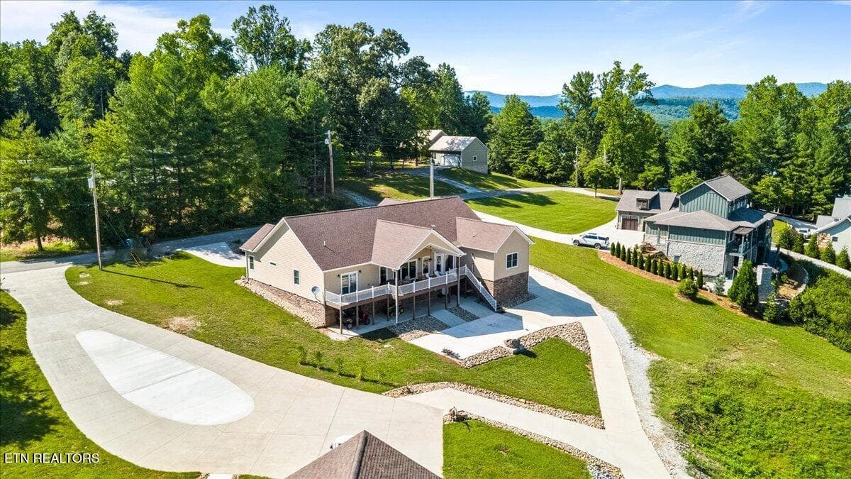 Drone shot of back left of house - 1380 E Norris Point Rd, LaFollette, TN 37766, LaFollette