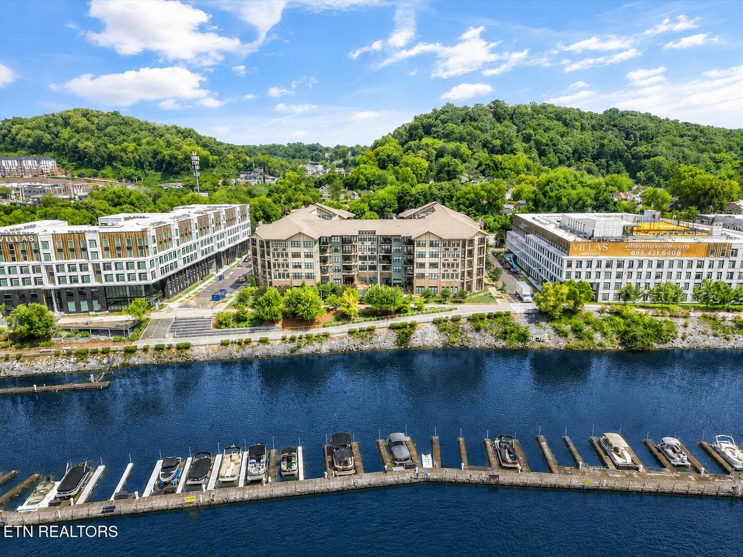 Drone view of building and marina - 445 W Blount Ave 308, Knoxville, TN 37920, Knoxville