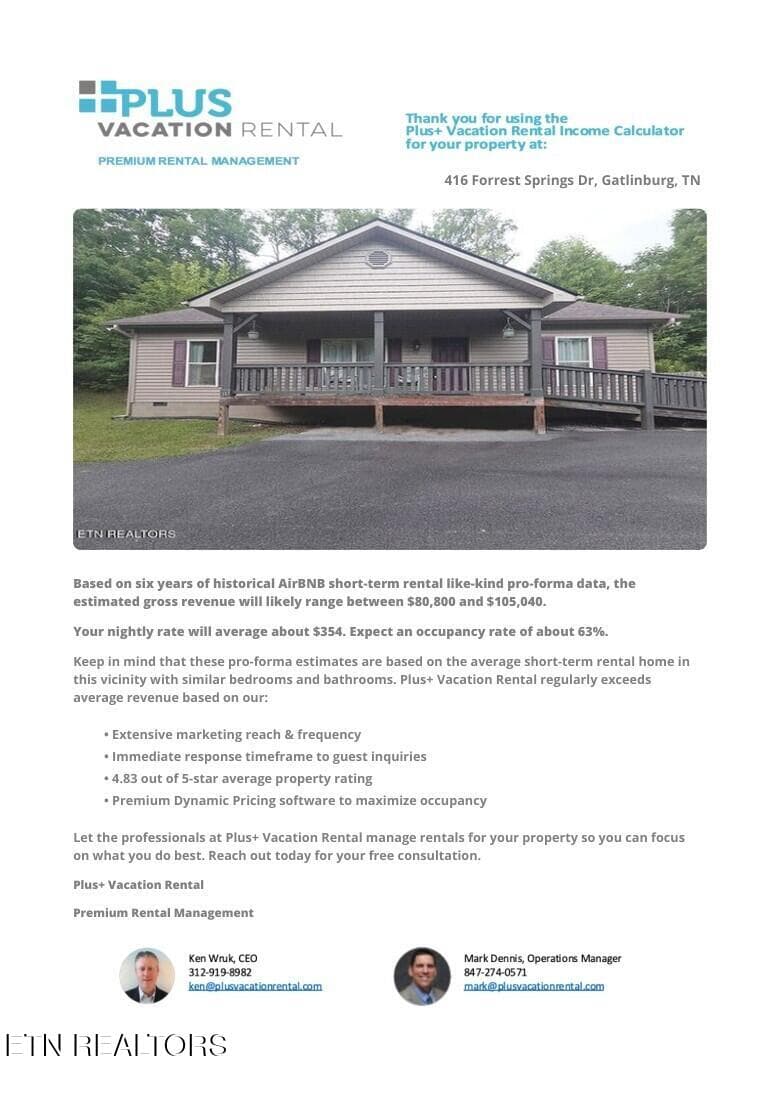 rental projections - 416 Forrest Springs Drive, Gatlinburg, TN 37738, Gatlinburg