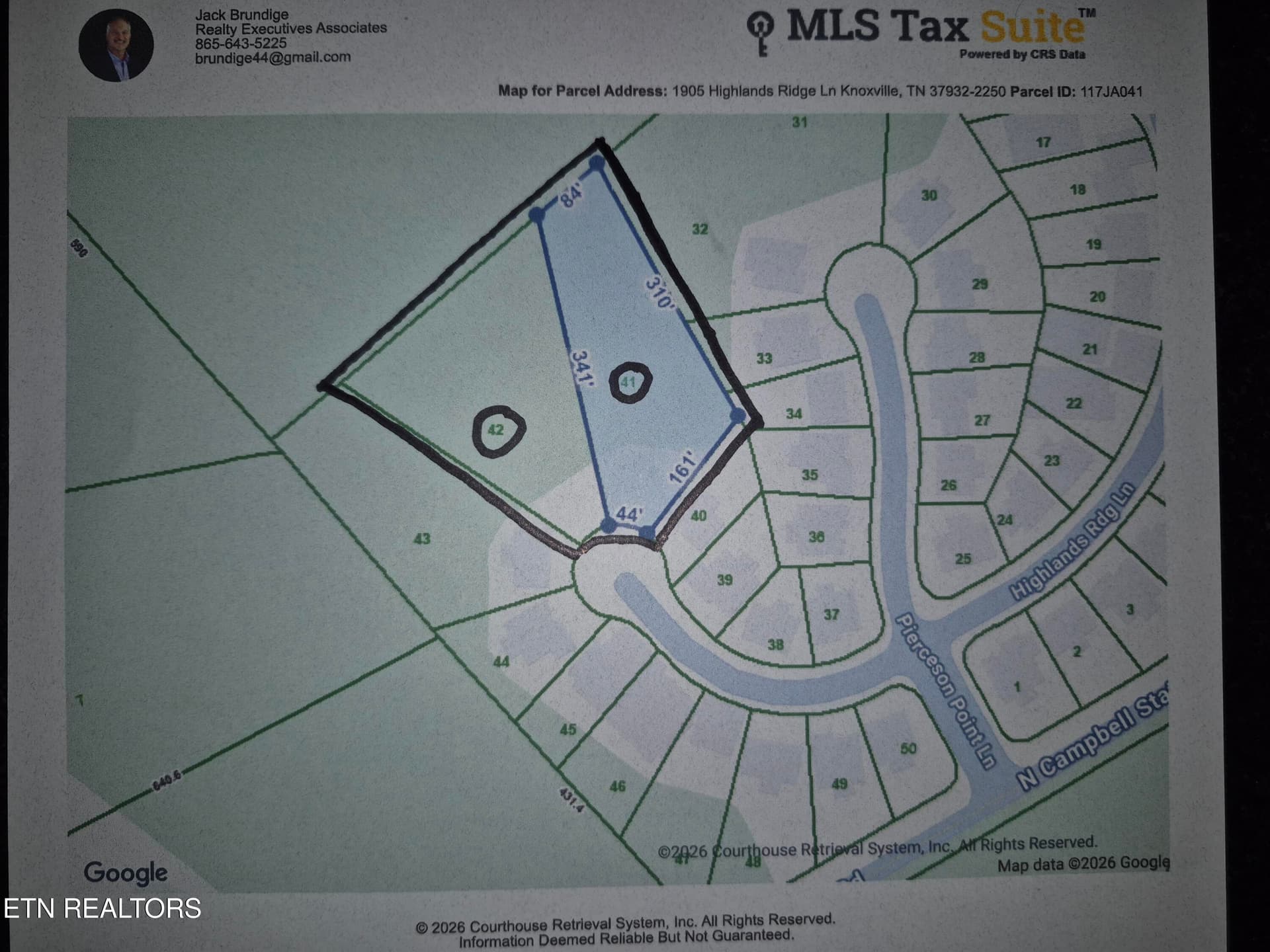 Tax Records Map street - 1905 Highlands Ridge Lane, Knoxville, TN 37932