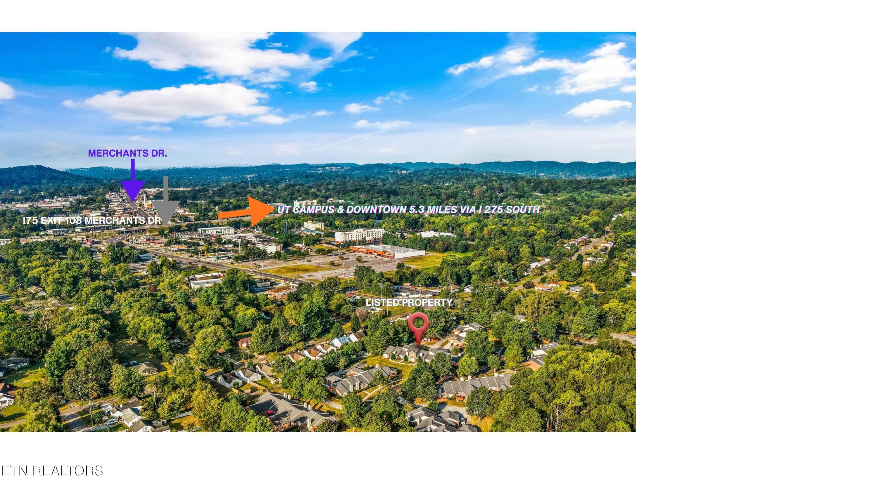 Aerial showing interstate and merchants - 5032 Griffins Gate Lane, Knoxville, TN 37912, Knoxville