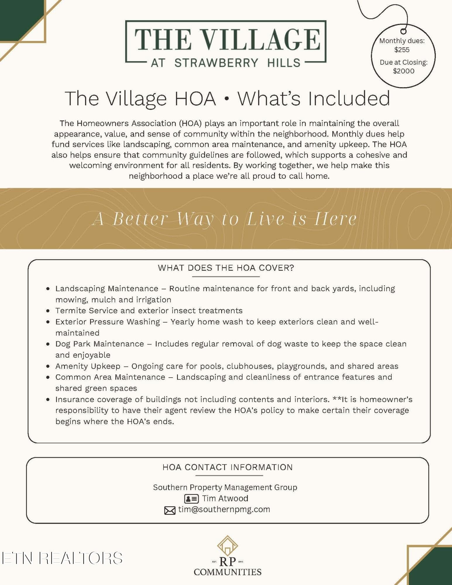 HOA Information - The Village at Strawbe - 7362 Sun Blossom Lane #184, Knoxville, TN 37924, Knoxville