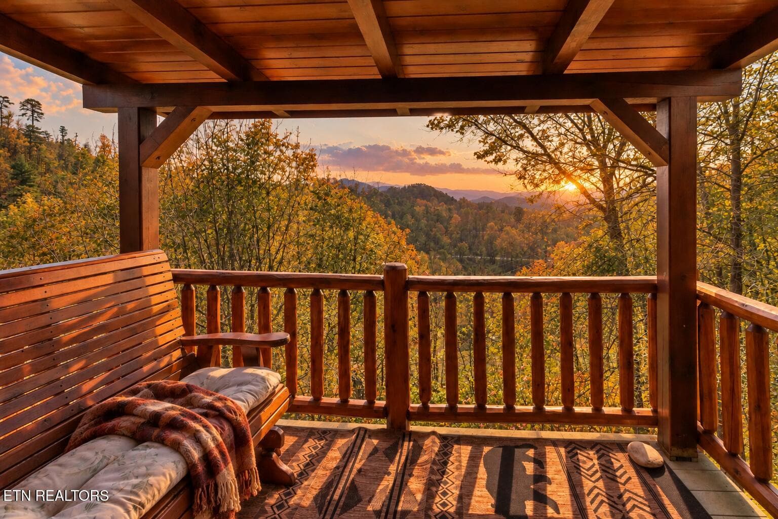 Golden Autumn Cabin Porch Sunset - 3341 Sugar Maple Loop Rd, Sevierville, TN 37862