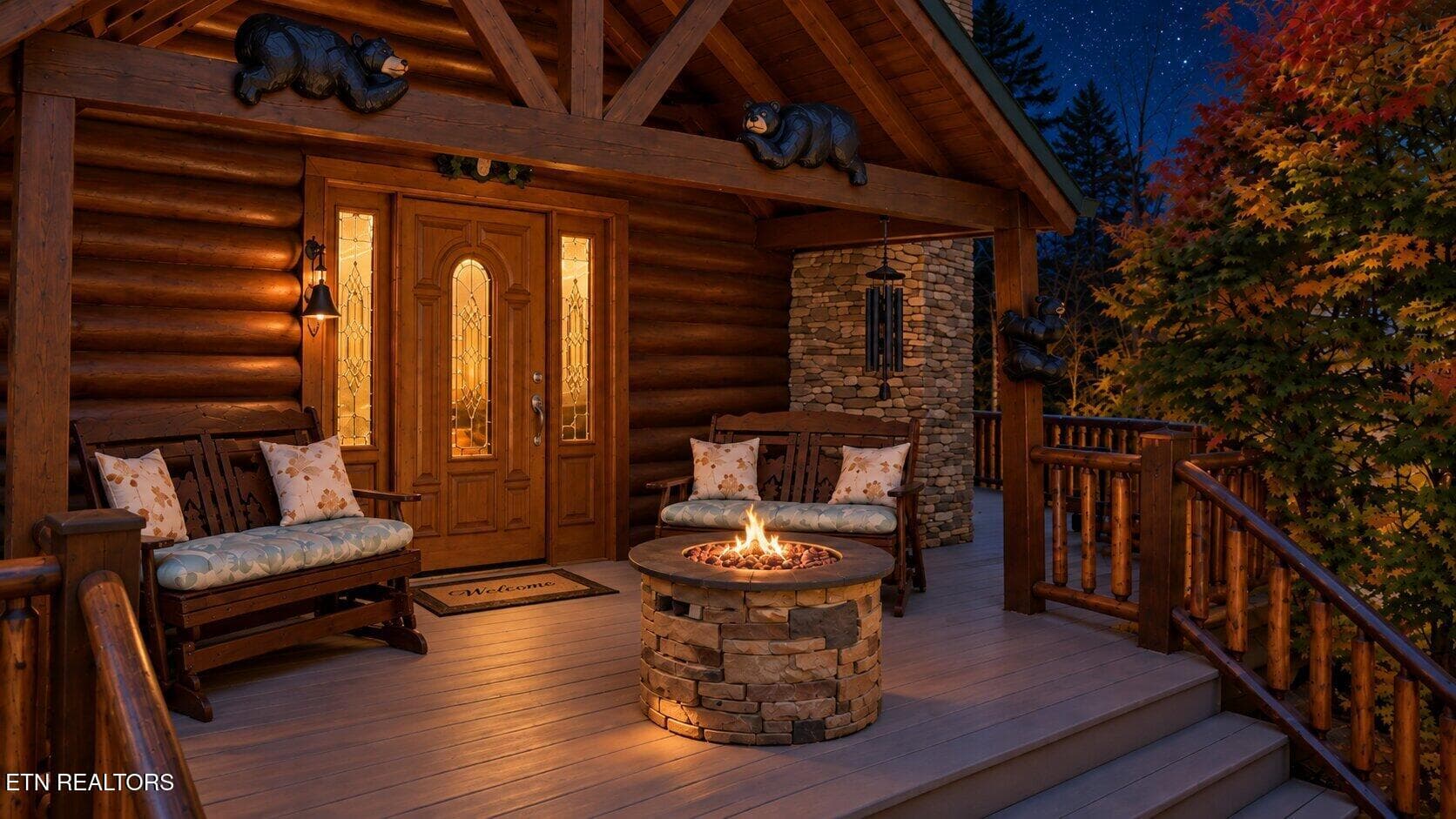 Cozy Rustic Cabin Porch Under Stars - 3341 Sugar Maple Loop Rd, Sevierville, TN 37862
