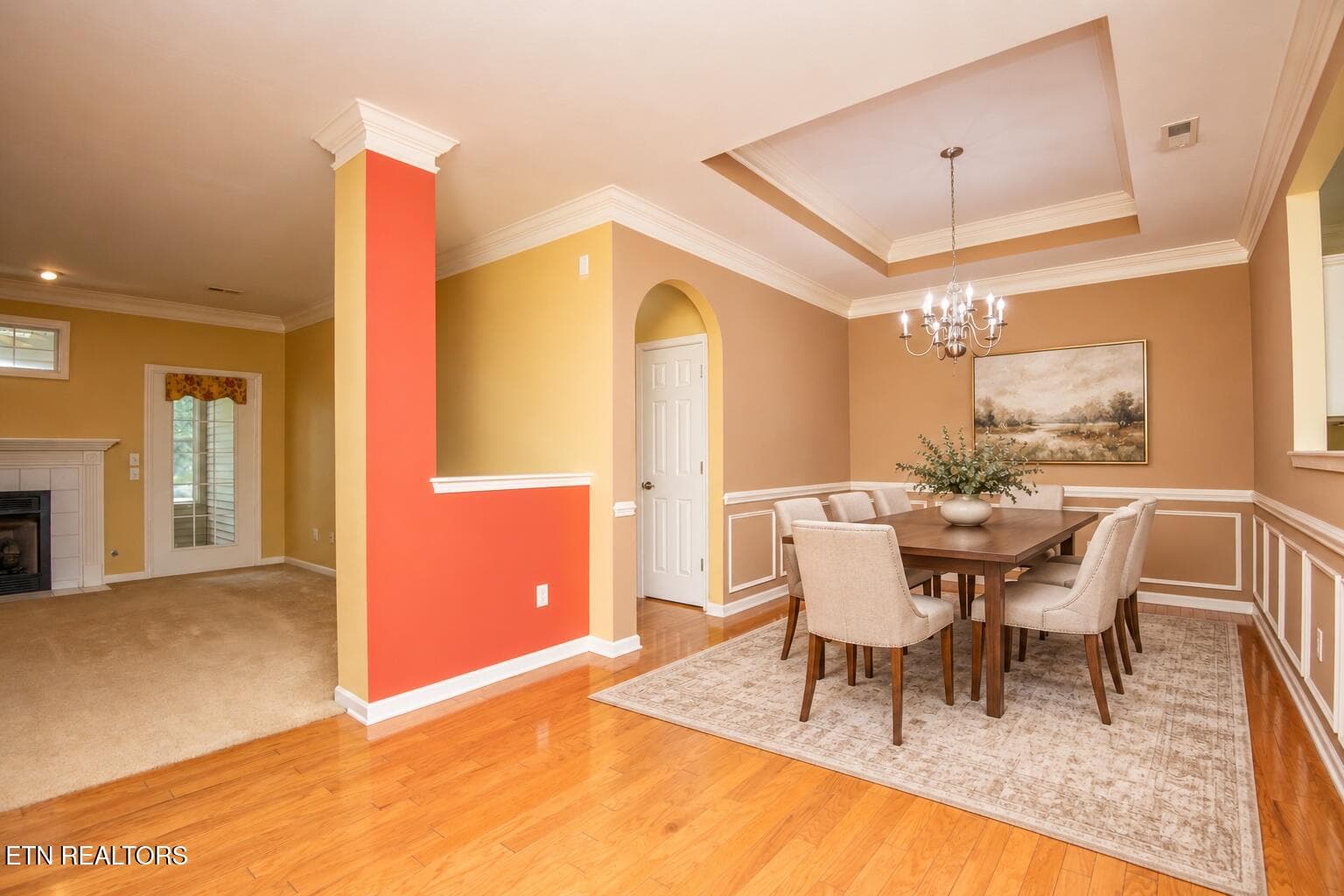 Walnut dining set beneath chandelier - 11204 Kilpatrick Way, Knoxville, TN 37932