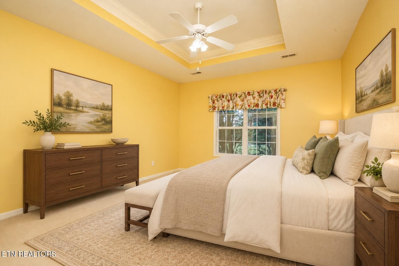 Reverse-view bedroom with cream king bed - 11204 Kilpatrick Way, Knoxville, TN 37932