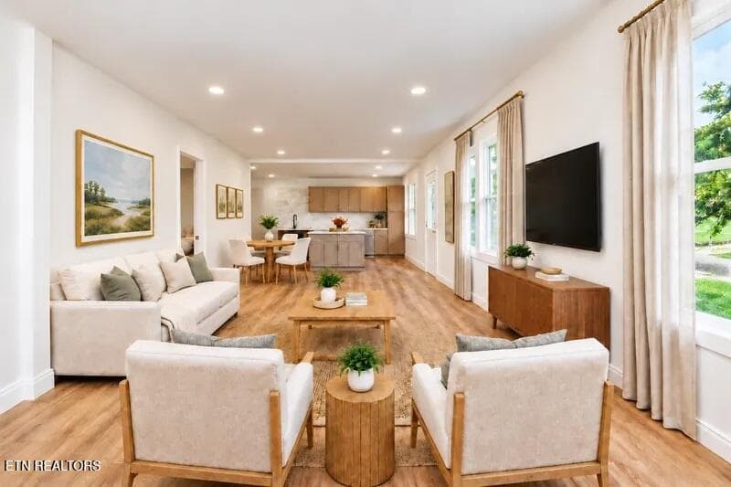 Virtually staged living room/kitchen - 4730 Rochat Rd, Knoxville, TN 37918