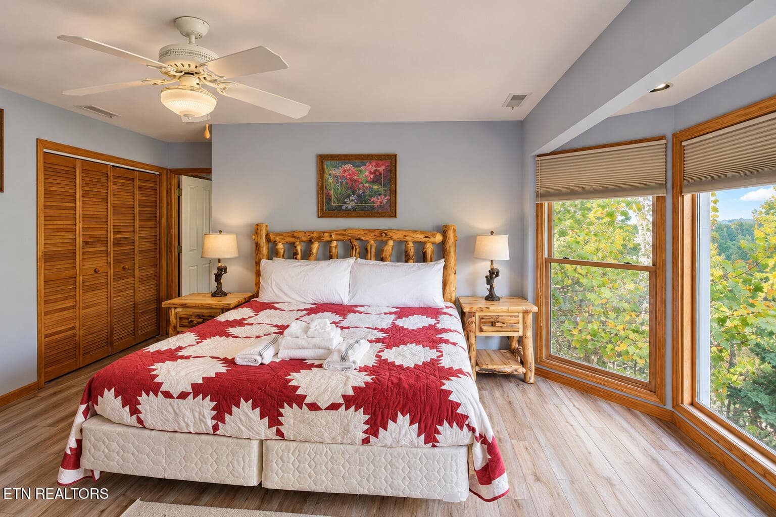 rustic_bedroom_with_autumn_views - 504 Matterhorn Drive, Gatlinburg, TN 37738, Gatlinburg