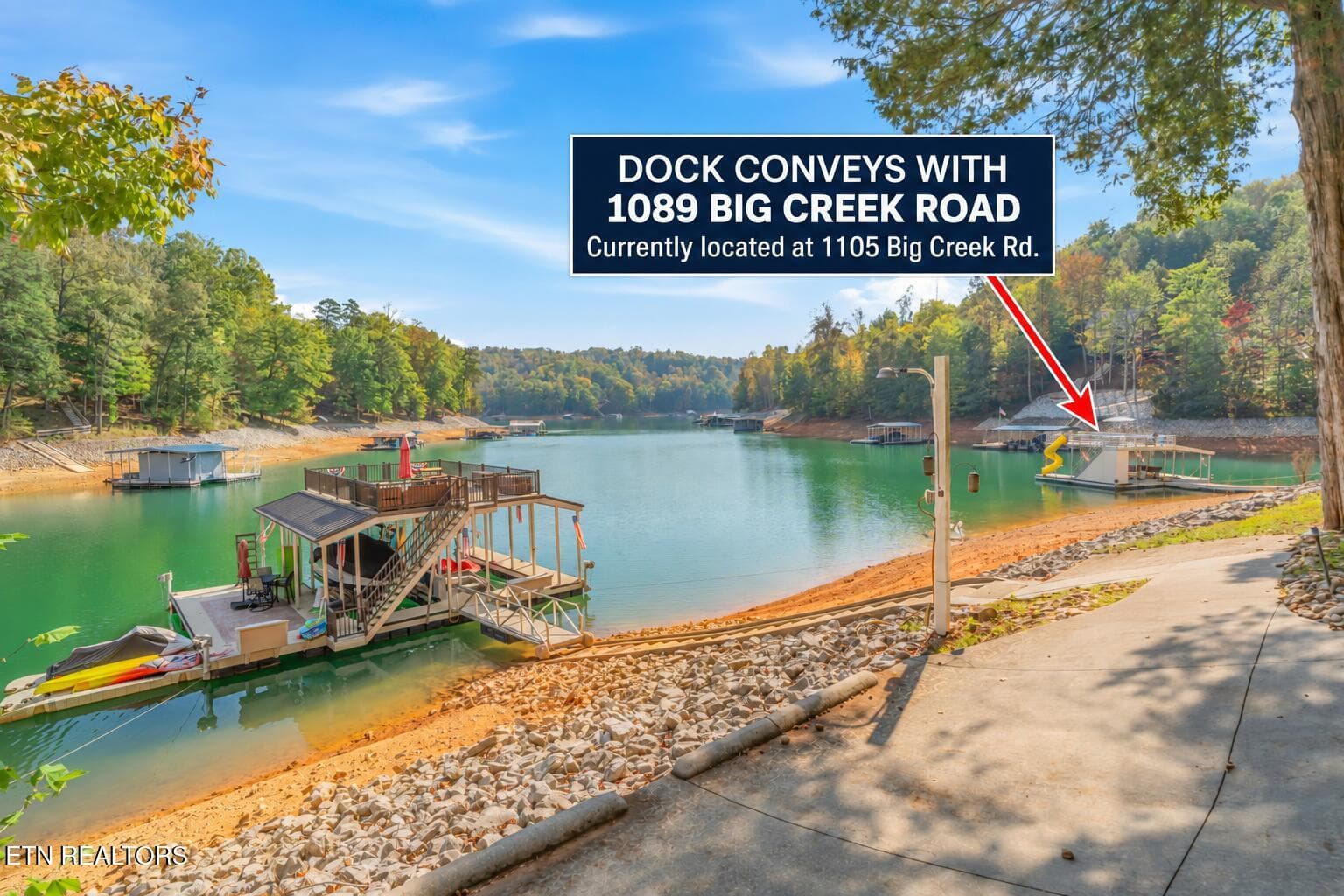 Dock conveyance highlighted on lakeside - 1089 Big Creek Rd, LaFollette, TN 37766, LaFollette