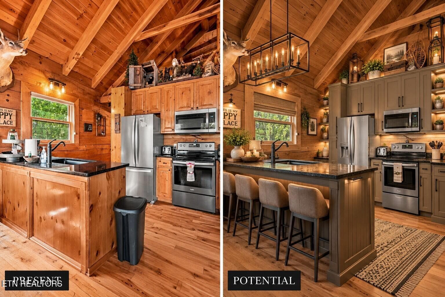 Cabin Kitchen_ Present to Potential - 1713 Bear View Rd, Sevierville, TN 37876