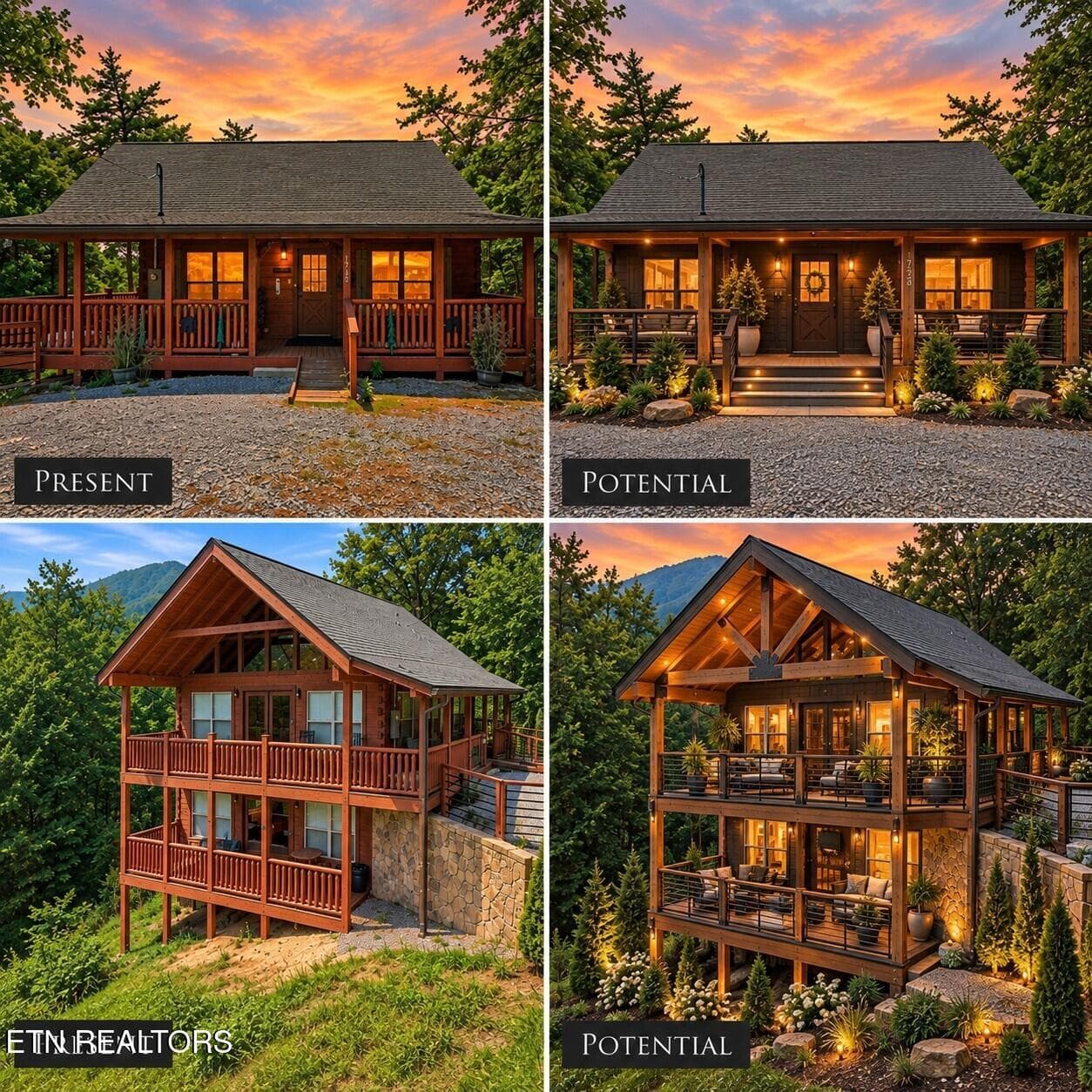Cabin Renovation_ Present vs Potential ( - 1713 Bear View Rd, Sevierville, TN 37876