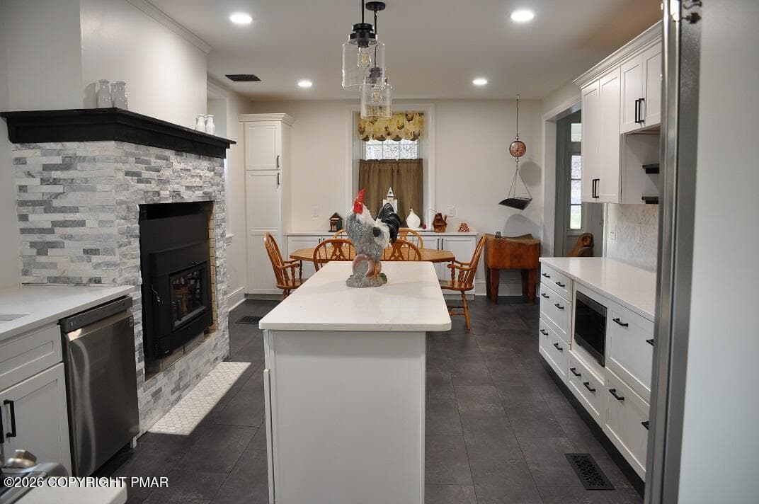Kitchen with FP and island toward dining - 1642 Kunkletown Road, Saylorsburg, PA 18353, Saylorsburg