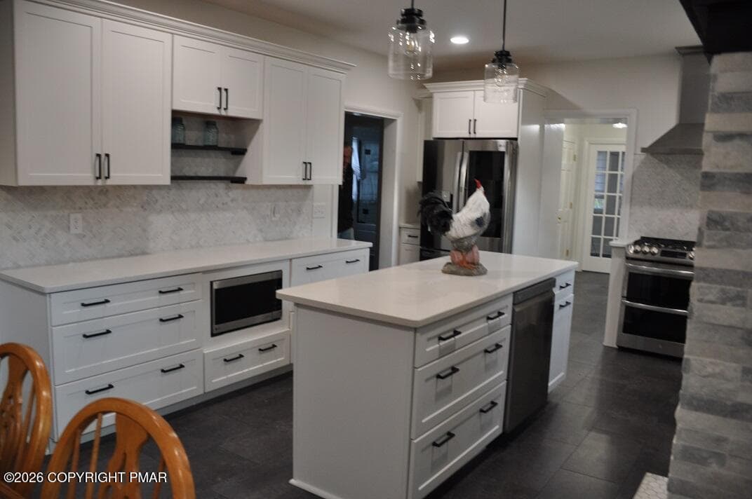 KItchen with island from dining area - 1642 Kunkletown Road, Saylorsburg, PA 18353, Saylorsburg