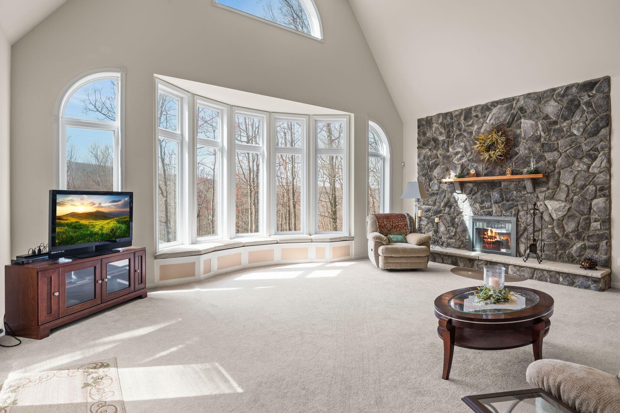 Living room with wood buring fireplace - 8 Kickapoo Drive, Hazle Township, PA 18202, Hazle Township