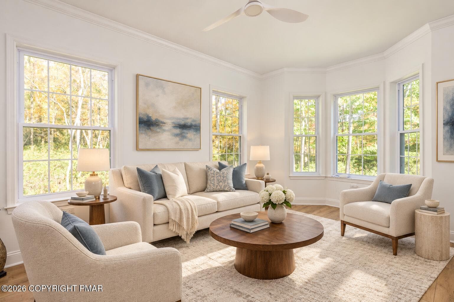 Sunlit cream-and-blue sitting room - 109 Forest Lake Drive, Jim Thorpe, PA 18229, Jim Thorpe