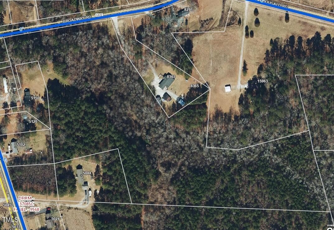 Aerial Pic with water and sewer overlay - 5150 Barbecue Church Road, Sanford, NC 27332, Sanford