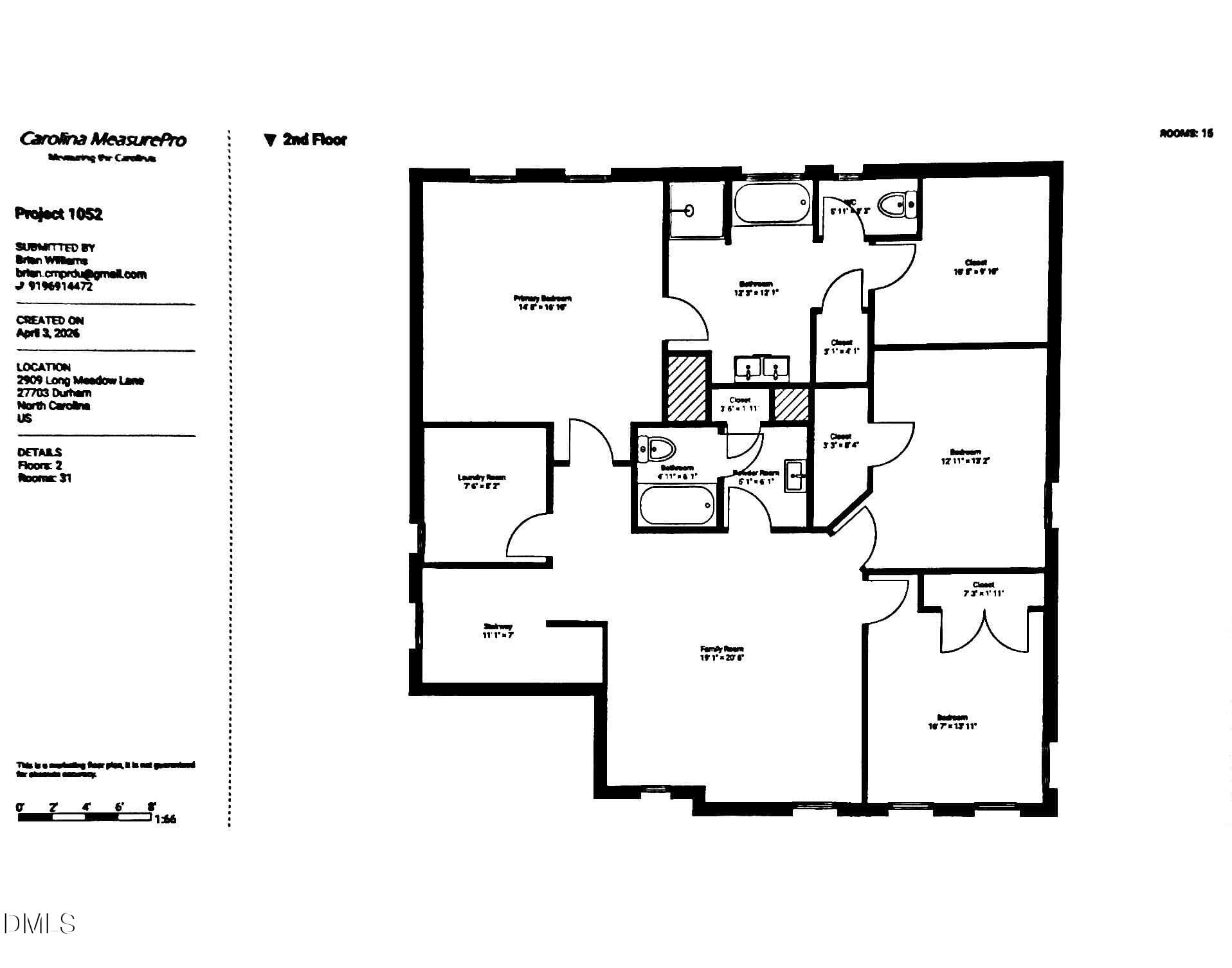 2909 Long Meadow 2nd Floor Floor Plan - 2909 Long Meadow Lane, Durham, NC 27703, Durham