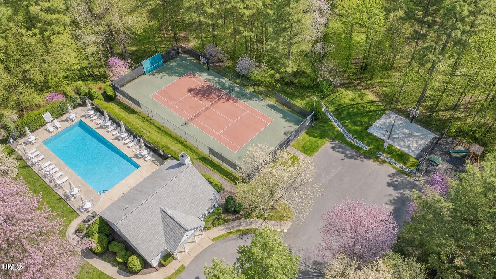 Aerial pool and tennis - 6 Upton Court, Durham, NC 27713, Durham
