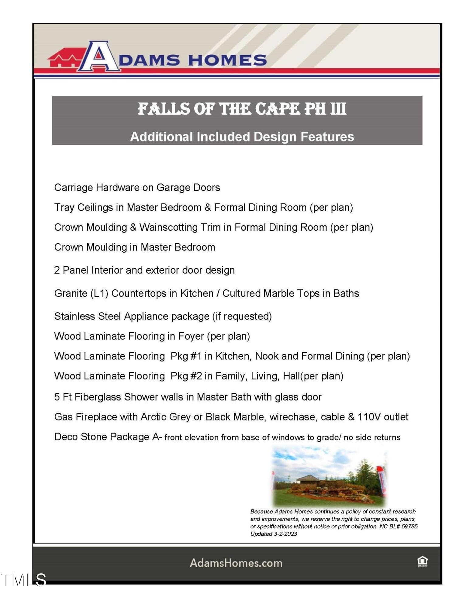 Falls of the Cape P3 feature sheet - 193 Falls Of The Cape Drive, Lillington, NC 27546