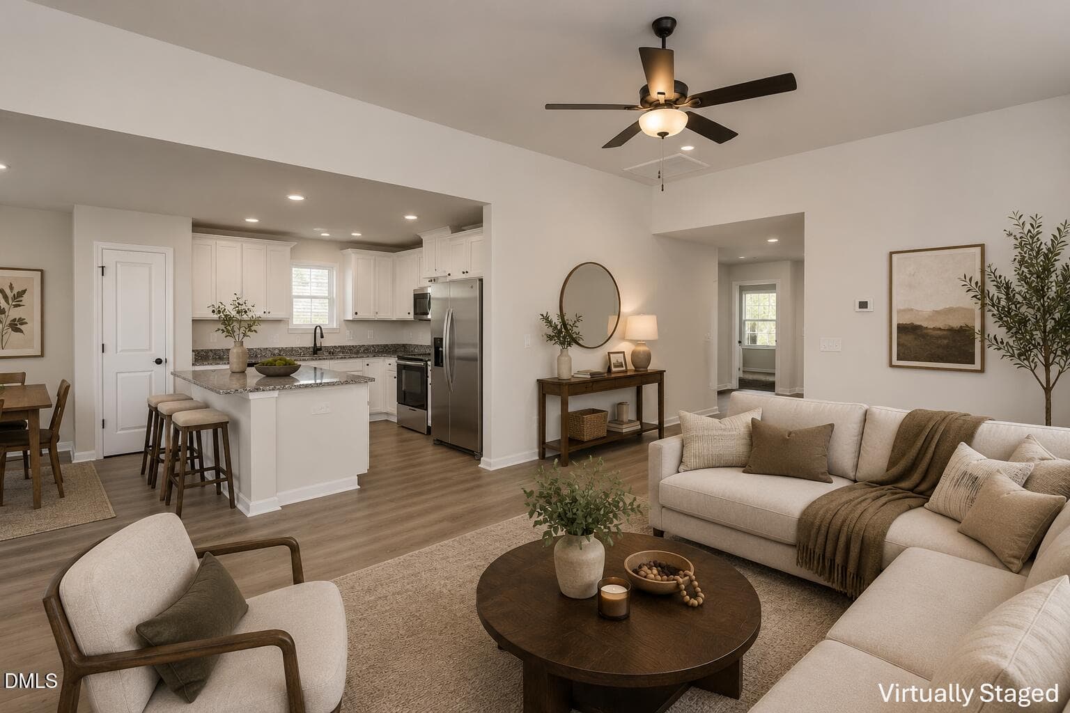 ChatGPT Blanco Kitchen and living room - 64 Rider Street, Broadway, NC 27505