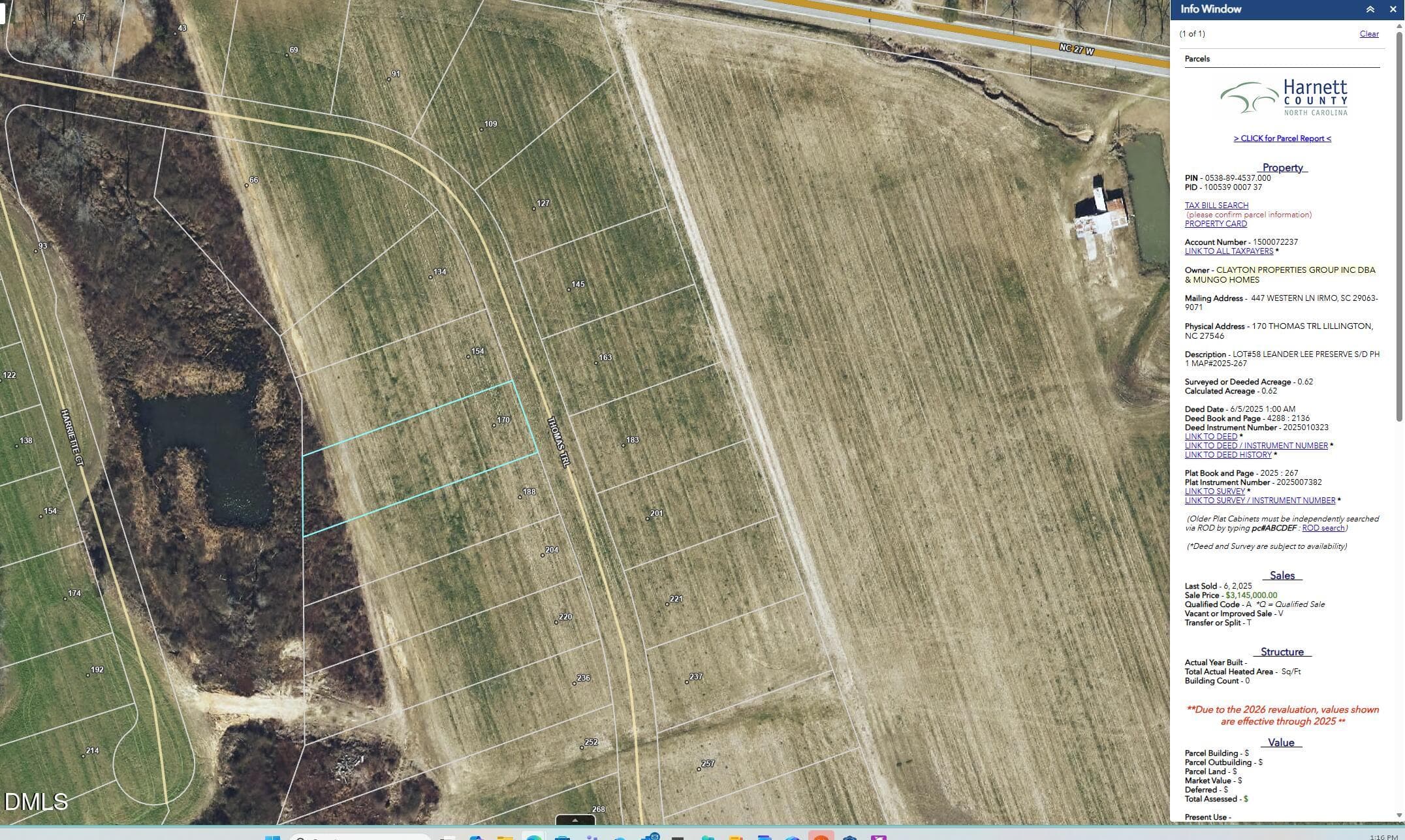 gis screenshot - 170 Thomas Trail 58, Lillington, NC 27546