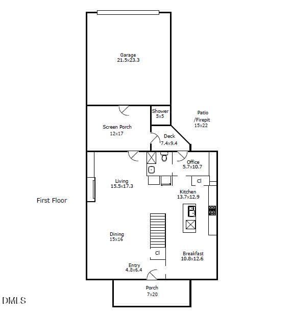 1st Floor Plan - 22 Treywood Lane, Chapel Hill, NC 27516, Chapel Hill