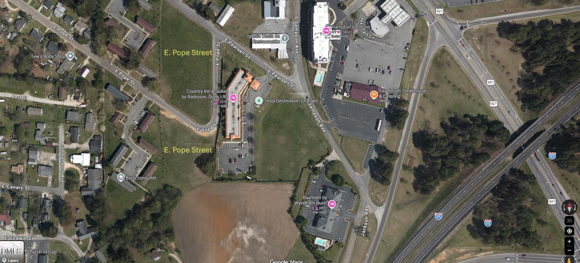 Arial View-Labeled - 0 E Pope Street, Dunn, NC 28334
