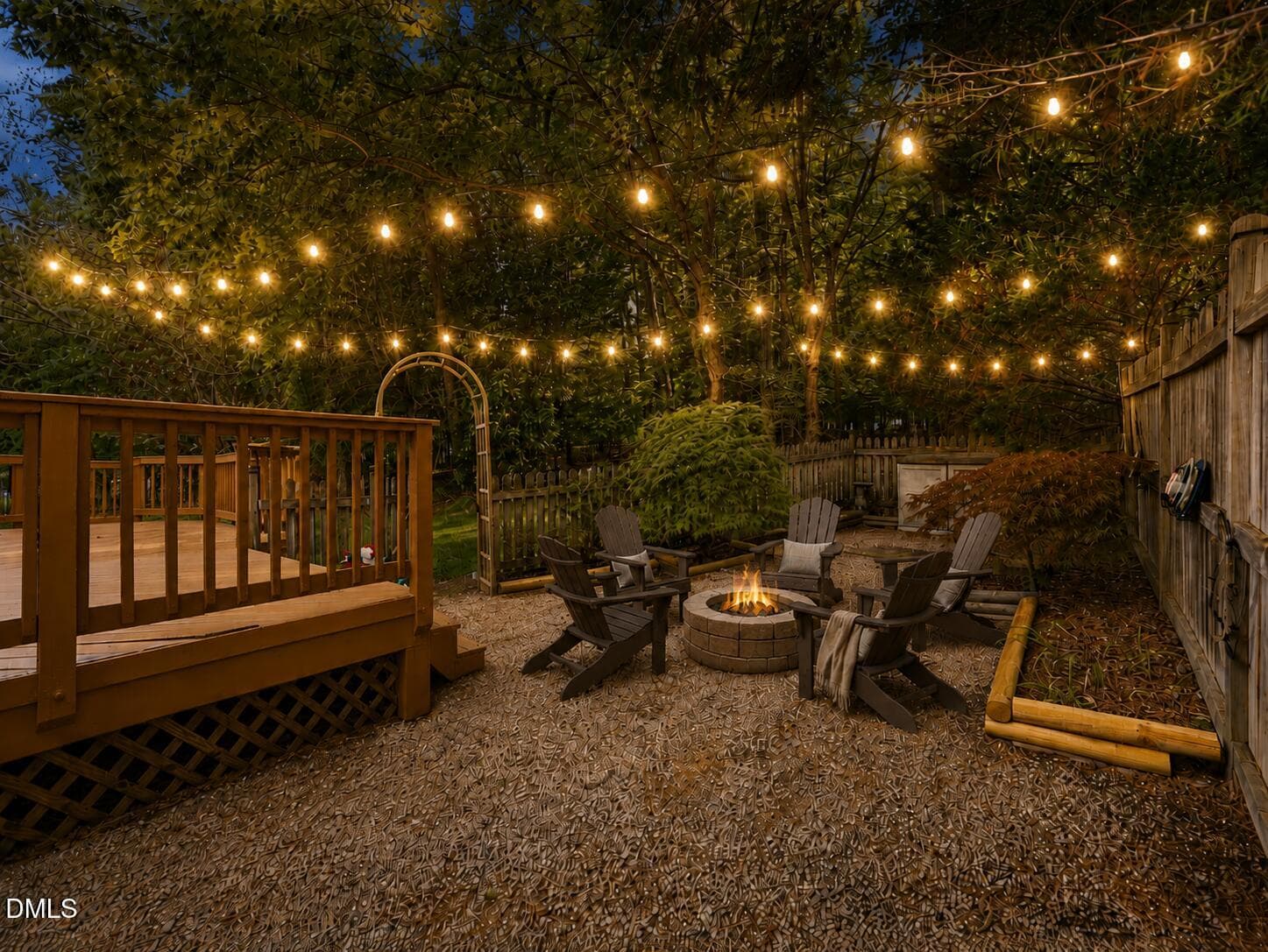garden and firepit revised twilight - 1524 Wood Spring Court, Raleigh, NC 27614, Raleigh