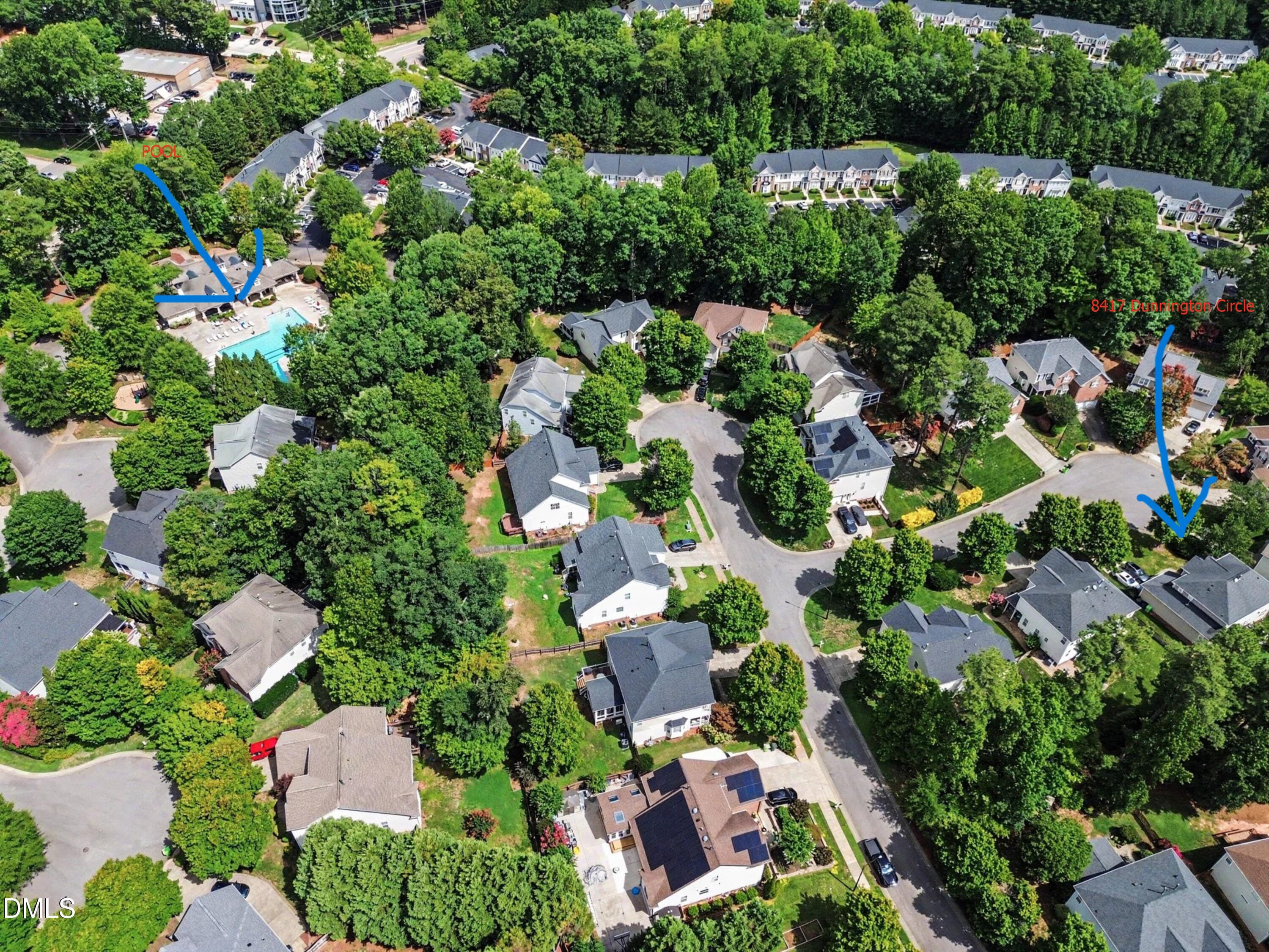 Ariel showing pool(1) - 8417 Dunnington Circle, Raleigh, NC 27613, Raleigh