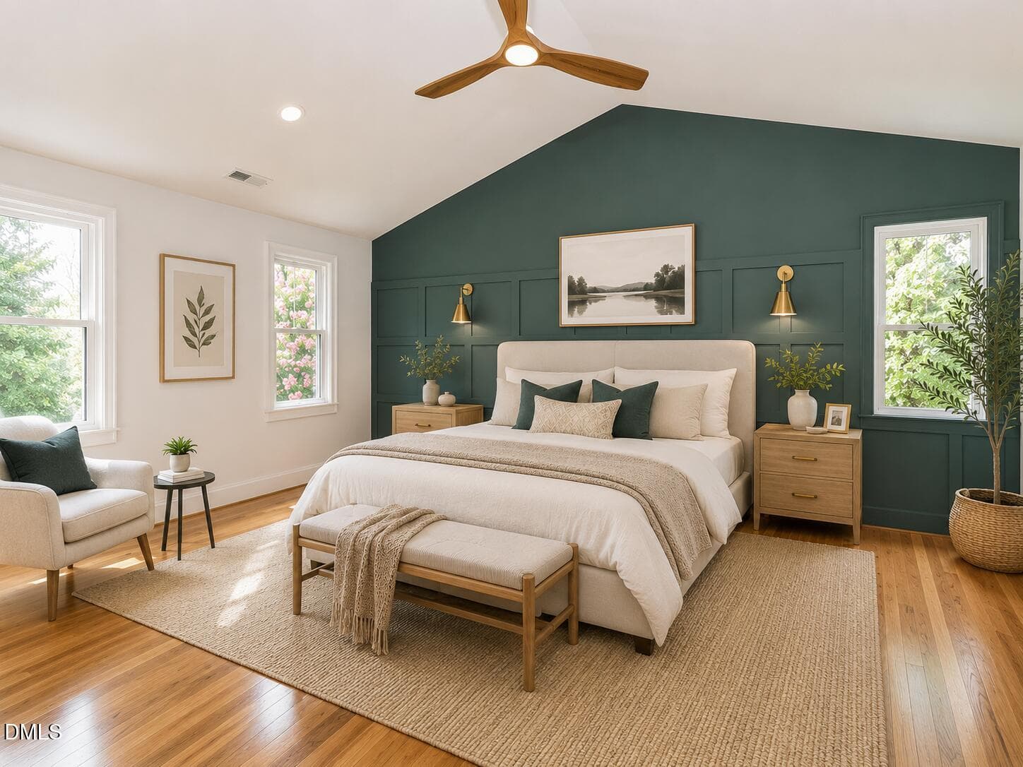 AI staged primary bedroom - 10205 Sorrills Creek Lane, Raleigh, NC 27614, Raleigh