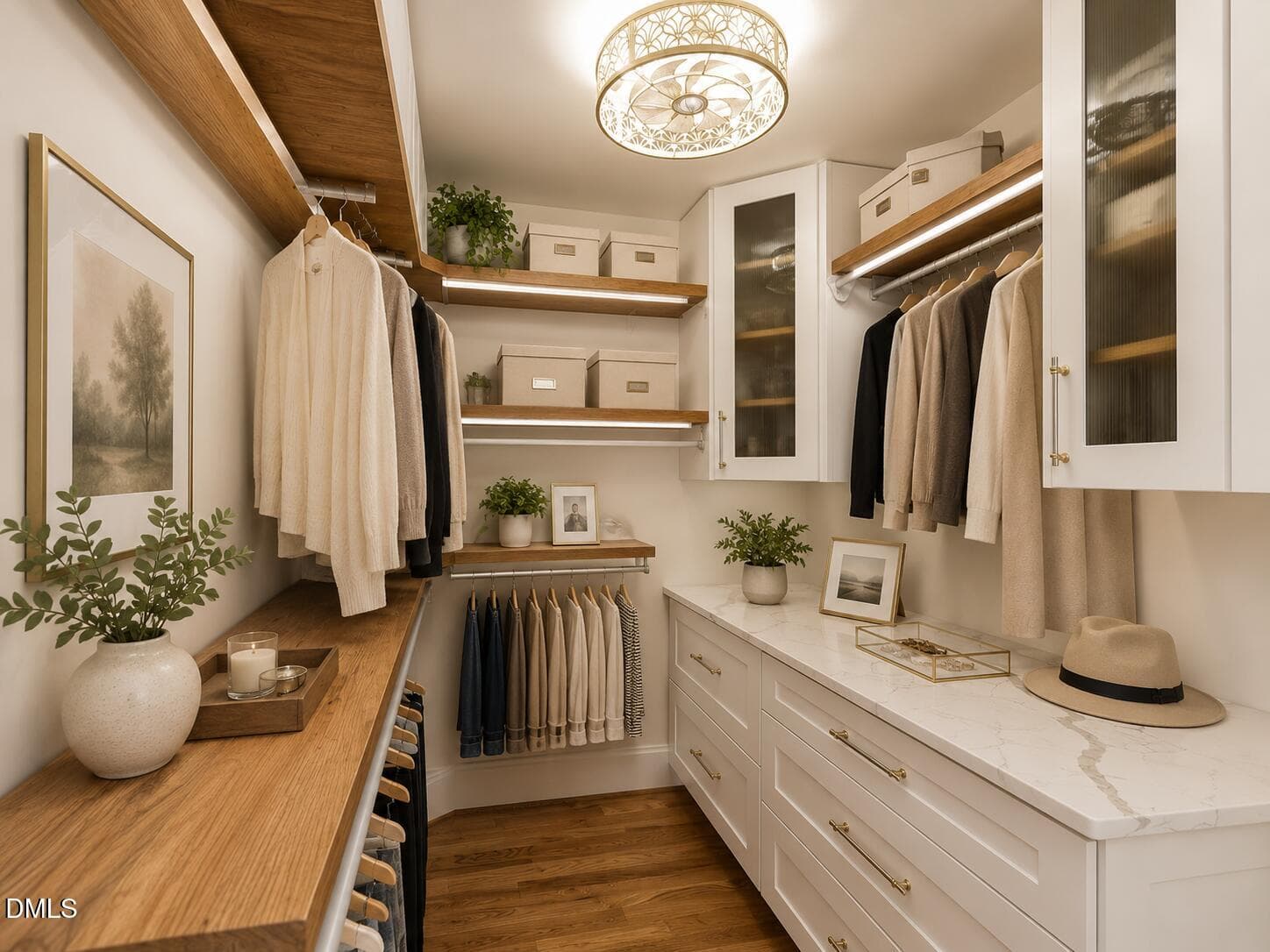 AI staged primary walk in closet - 10205 Sorrills Creek Lane, Raleigh, NC 27614, Raleigh