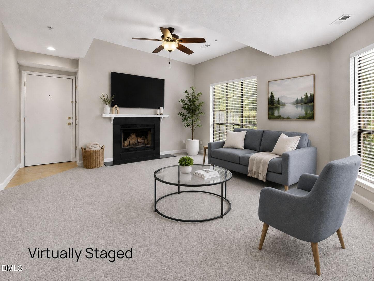 LR virtually staged - 132 New Kent Place, Cary, NC 27511