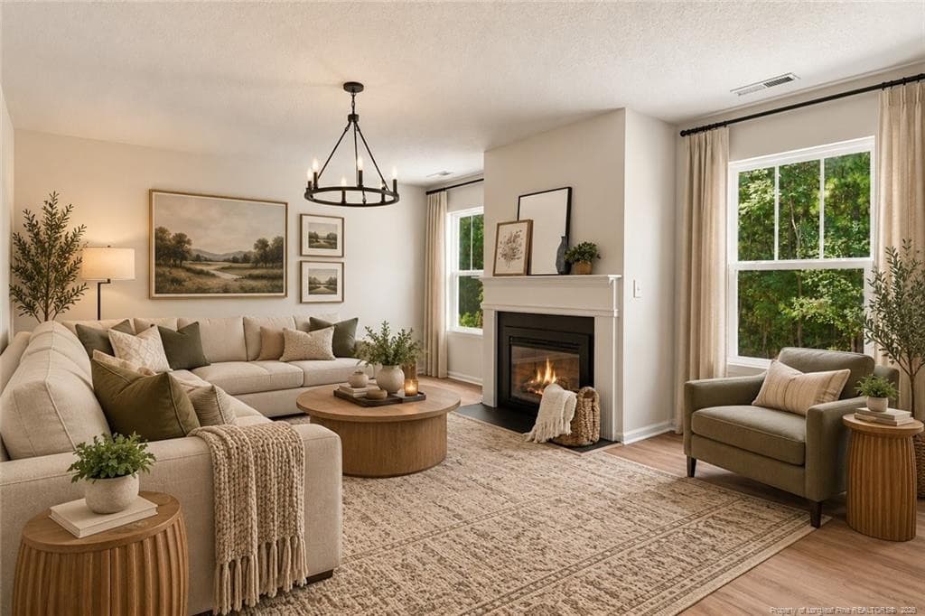 Virtually Staged Living Room - 464 Denny Lane, Carthage, NC 28327