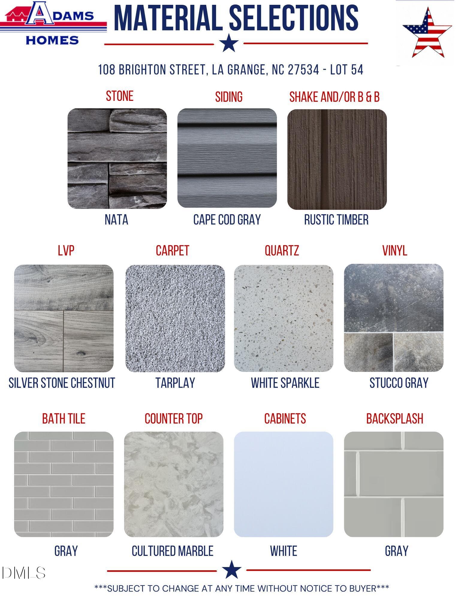 Color Selections Sheet - 108 Brighton Street, La Grange, NC 28551