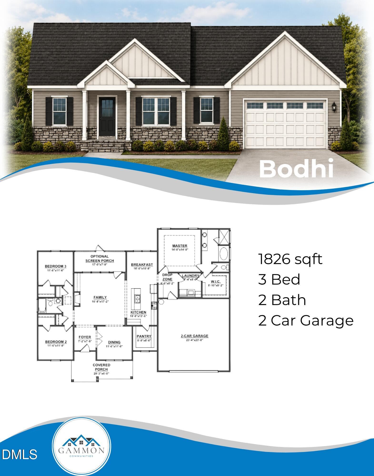 Bodhi floor plan - 4249 Leah Mae Lane, Pink Hill, NC 28572, Pink Hill