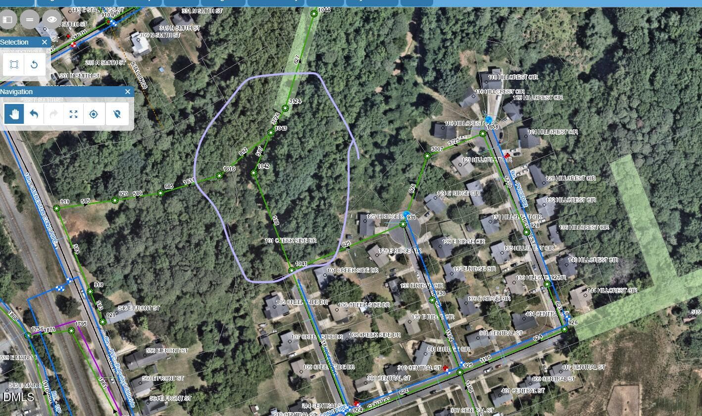Town of Clayton GIS Sewer Easements - 210 Central Street, Clayton, NC 27520