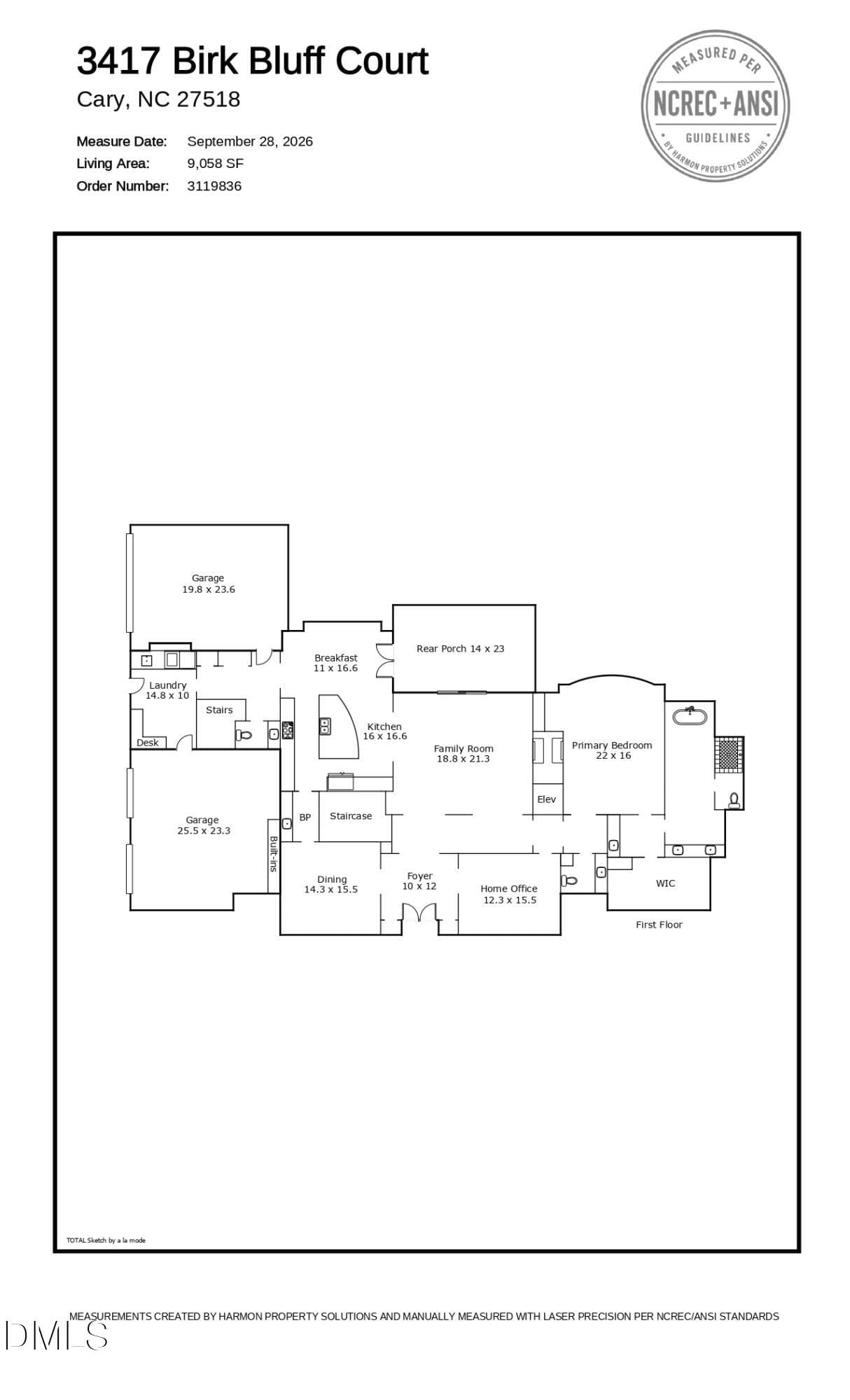 Floor Plan (1st Floor) - 3417 Birk Bluff Court, Cary, NC 27518, Cary
