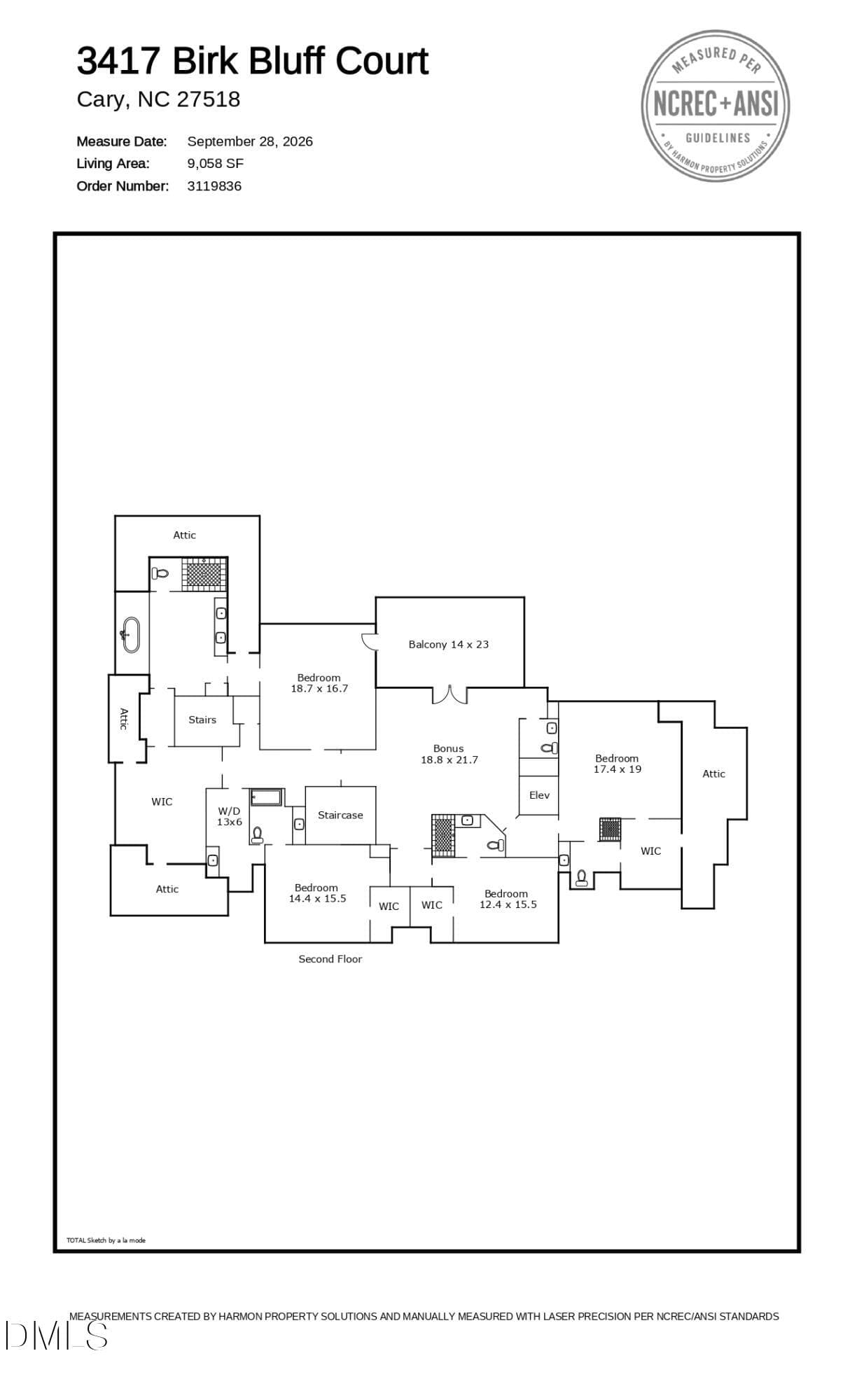 Floor Plan (2nd Floor) - 3417 Birk Bluff Court, Cary, NC 27518, Cary
