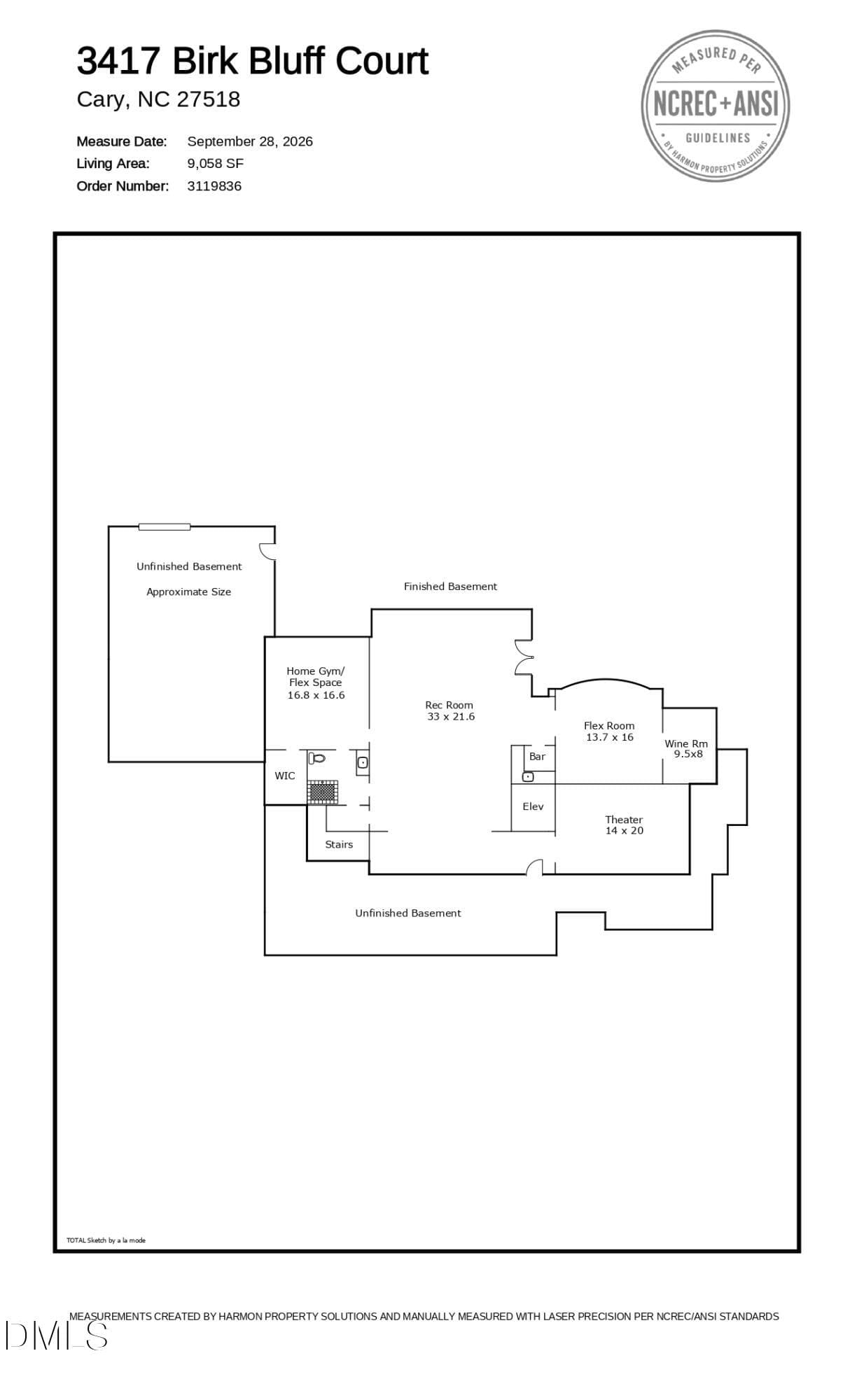 Floor Plan (Basement) - 3417 Birk Bluff Court, Cary, NC 27518, Cary
