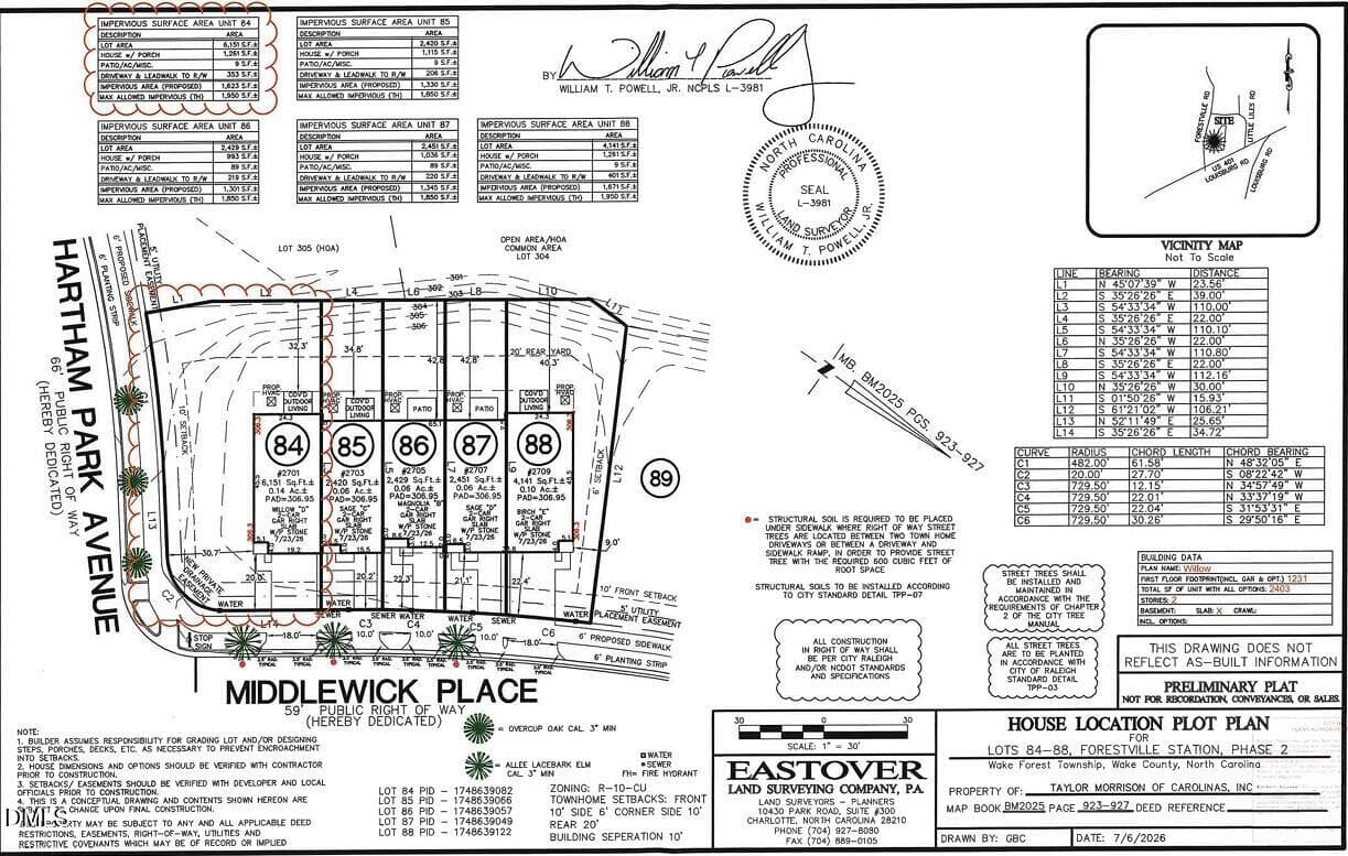Plot Plan - 2701 Middlewick Place, Wake Forest, NC 27587