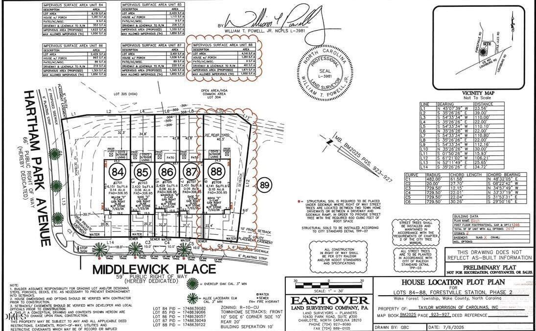 Plot Plan - 2709 Middlewick Place, Wake Forest, NC 27587