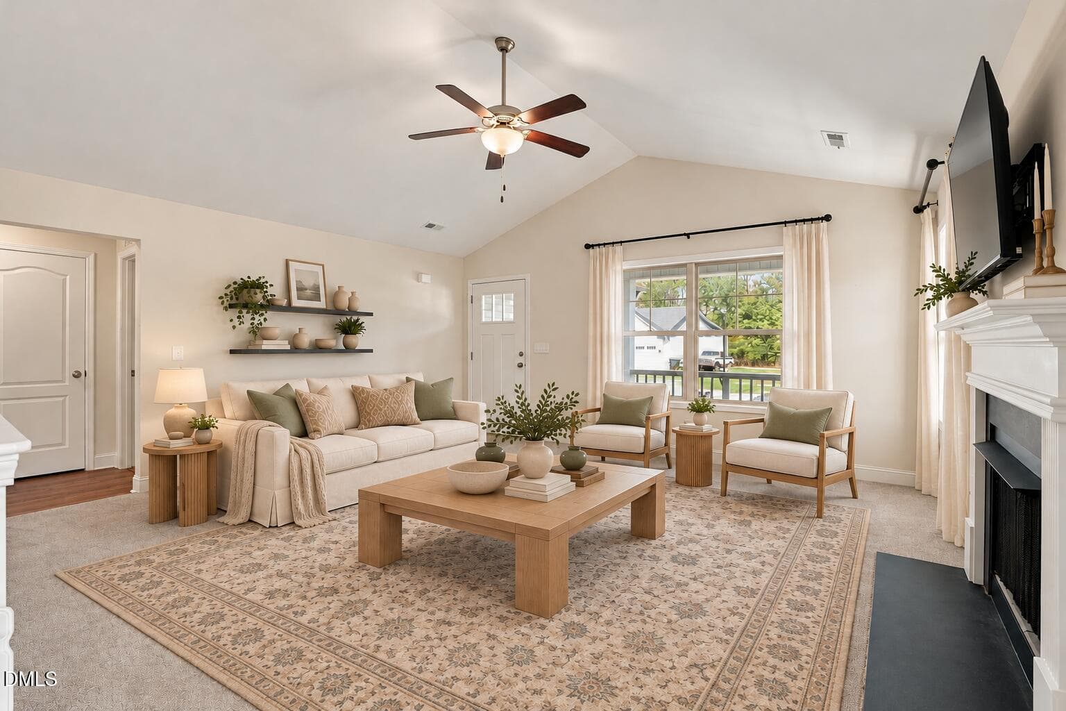 Warm ivory living room staging - 155 Pine Meadow Way, Middlesex, NC 27557, Middlesex