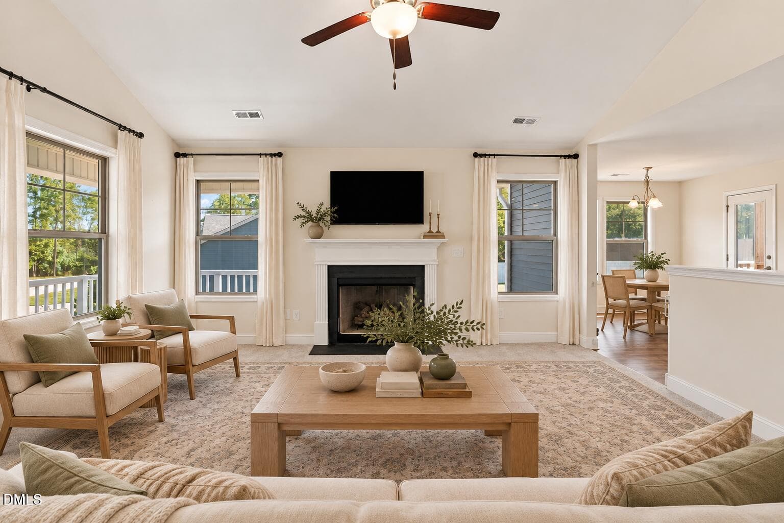 Warm transitional living room by the fir - 155 Pine Meadow Way, Middlesex, NC 27557, Middlesex