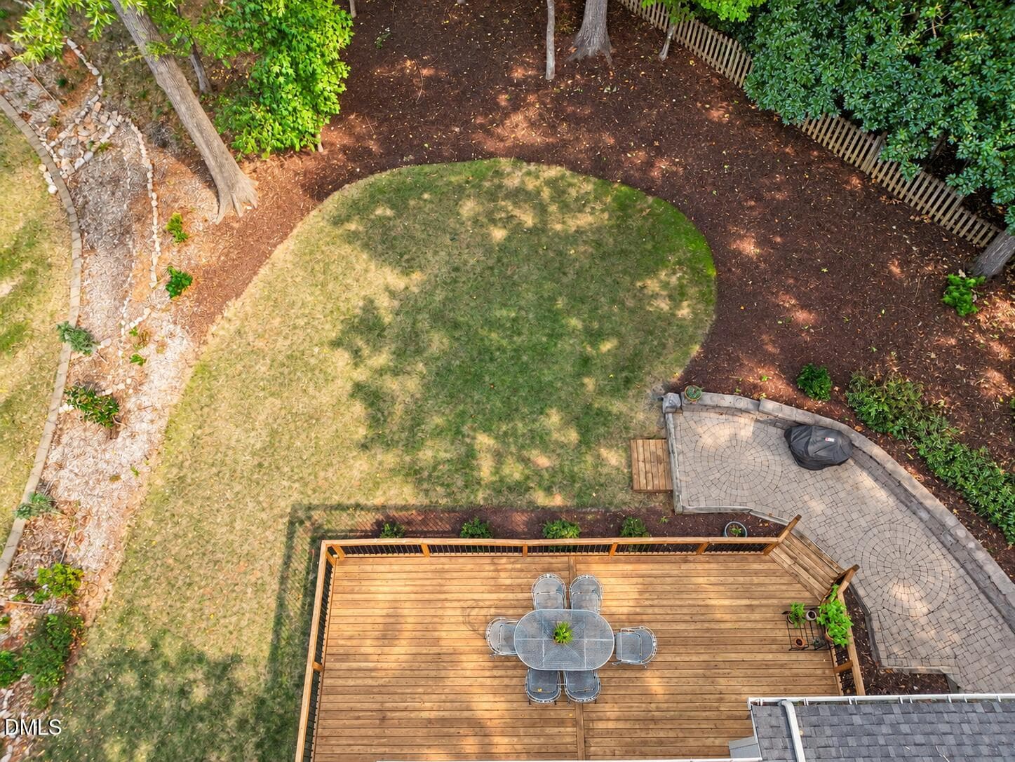 Aerial Backyard with Light-Stained Deck - 205 Fox Briar Lane, Cary, NC 27518, Cary