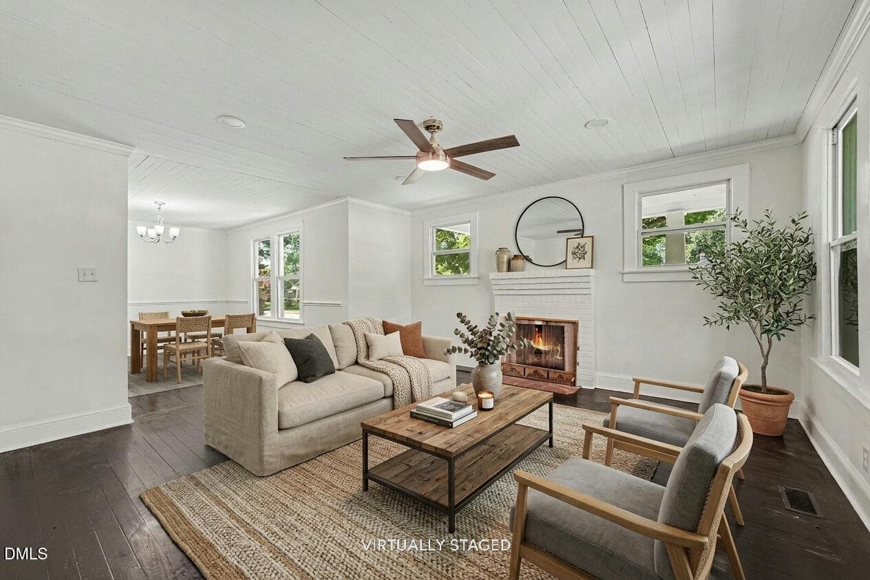 Living Room and Dining Staged - 207 Old Post Road, Erwin, NC 28339