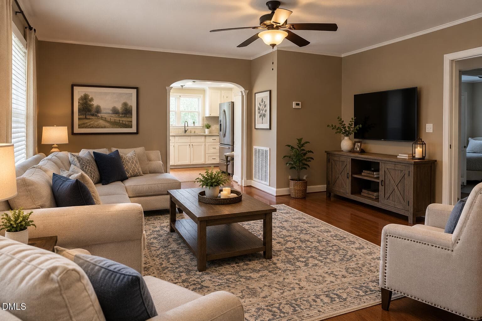 Warm Neutral Living Room with Kitchen Vi - 1691 Holly Grove Road, Benson, NC 27504, Benson