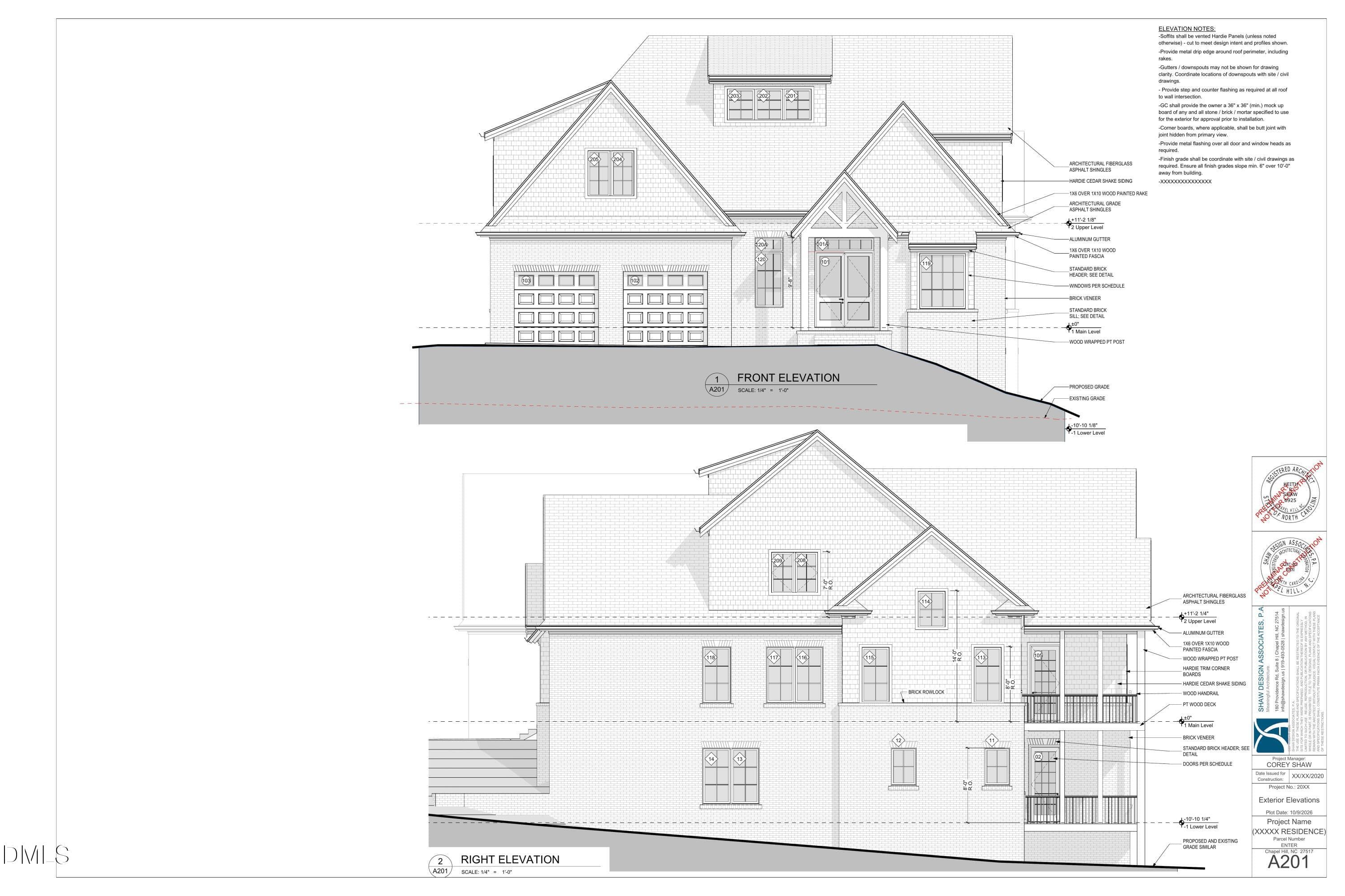 A201_Front_and_Right_Elevations - 10348 Nash, Chapel Hill, NC 27517, Chapel Hill