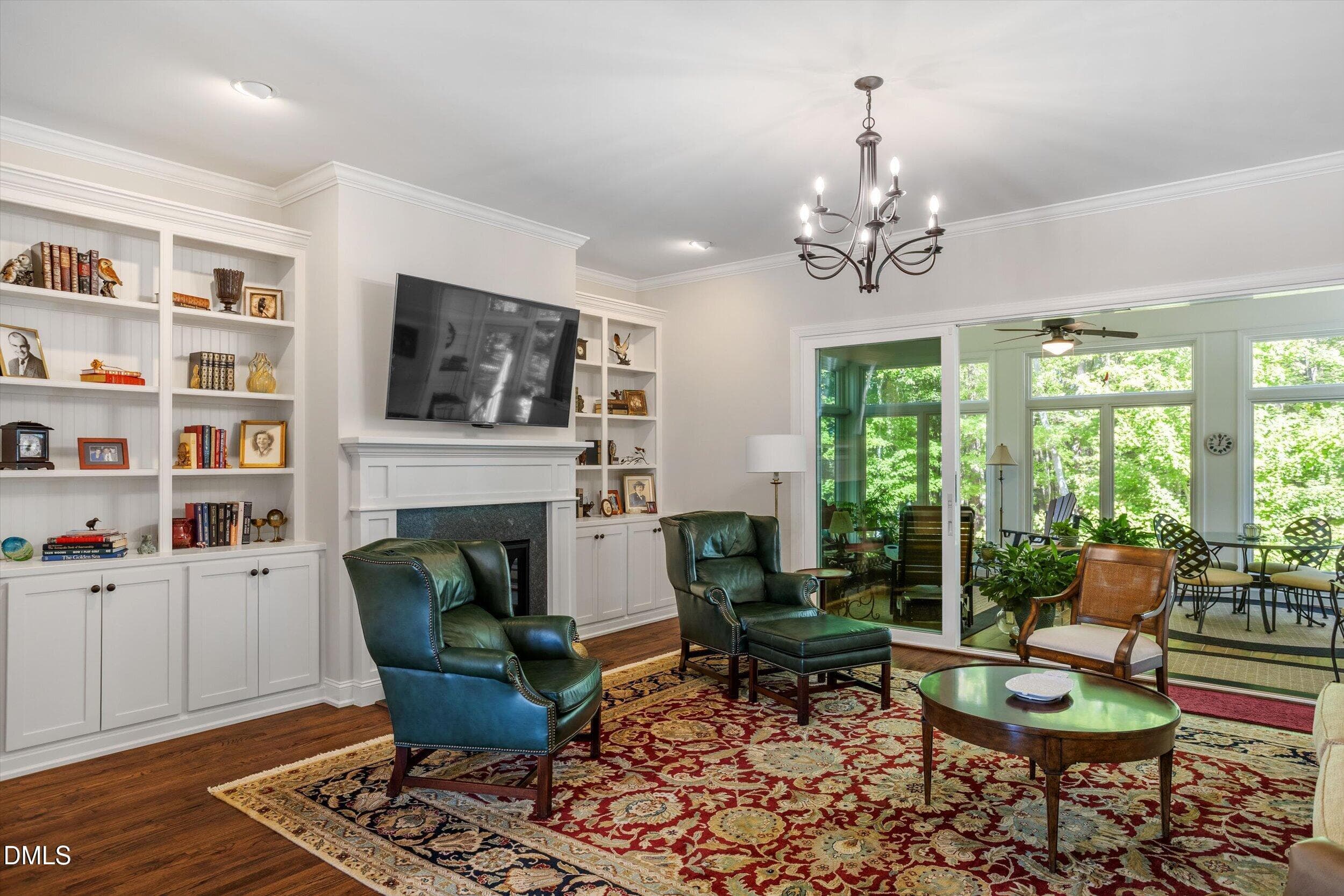 Family room view to all-season porch - 4230 Henderson Place, Pittsboro, NC 27312, Pittsboro