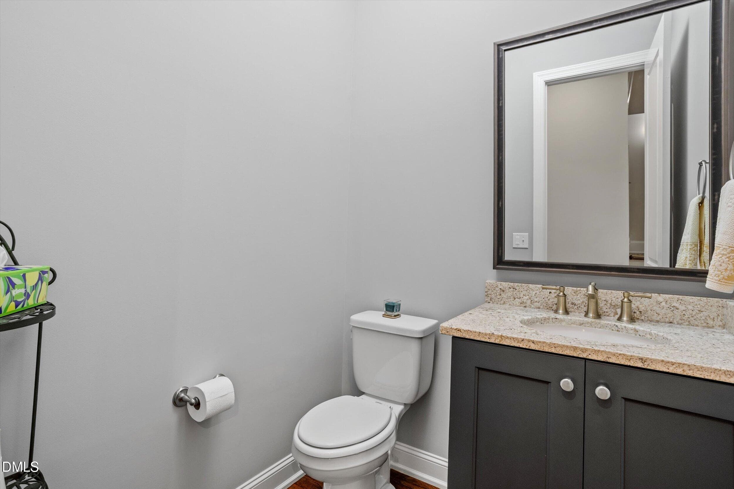 Powder room on main level - 4230 Henderson Place, Pittsboro, NC 27312, Pittsboro