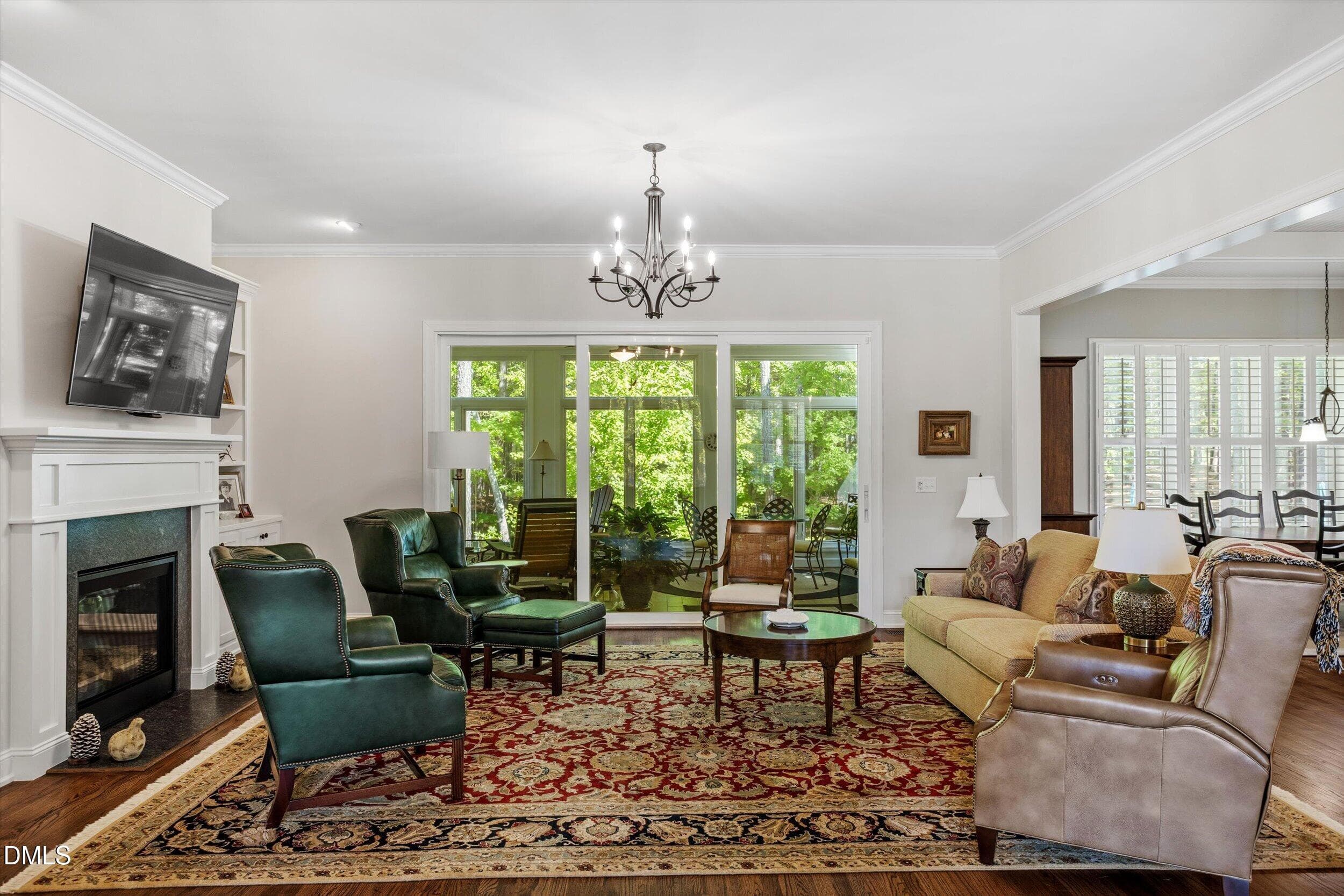 Family room to all seasoned porch - 4230 Henderson Place, Pittsboro, NC 27312, Pittsboro